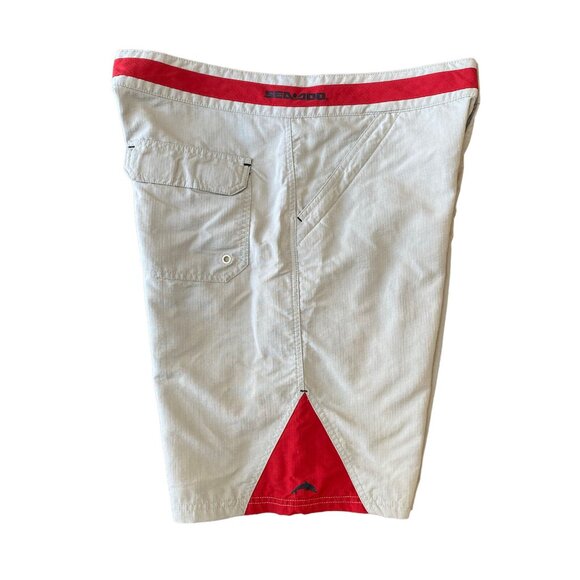 Sea Doo BRP Hybrid Shorts Mens 34 Swim Shorts Bermuda Tan Red - Picture 2 of 8